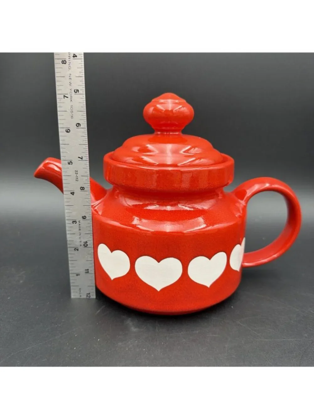 Vintage 1980s Waechtersbach West Germany Red White Heart Teapot ~7